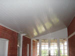 A white timber lined ceiling